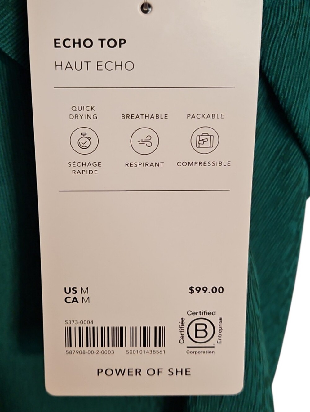 Athleta Echo Top | Size M | Teal | NWT | Quick Dry Packable - Picture 5 of 5
